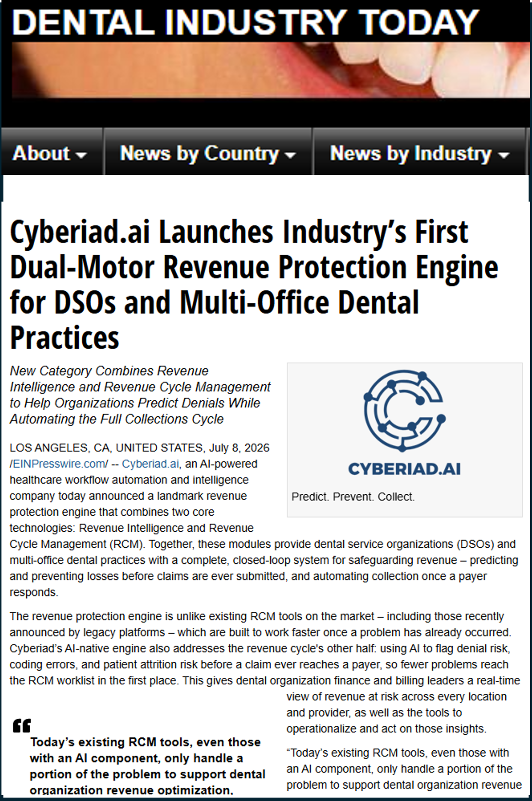 Cyberiad Launches Industry’s First Dual-Motor Revenue Protection Engine for DSOs and Multi-Office Dental Practices-2